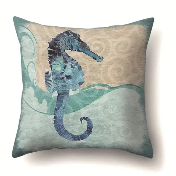 4 Pieces of Sea Crab Sea Horse Sea Turtle Sea Star Pillow Cover Accent 17x17 - Picture 4 of 5